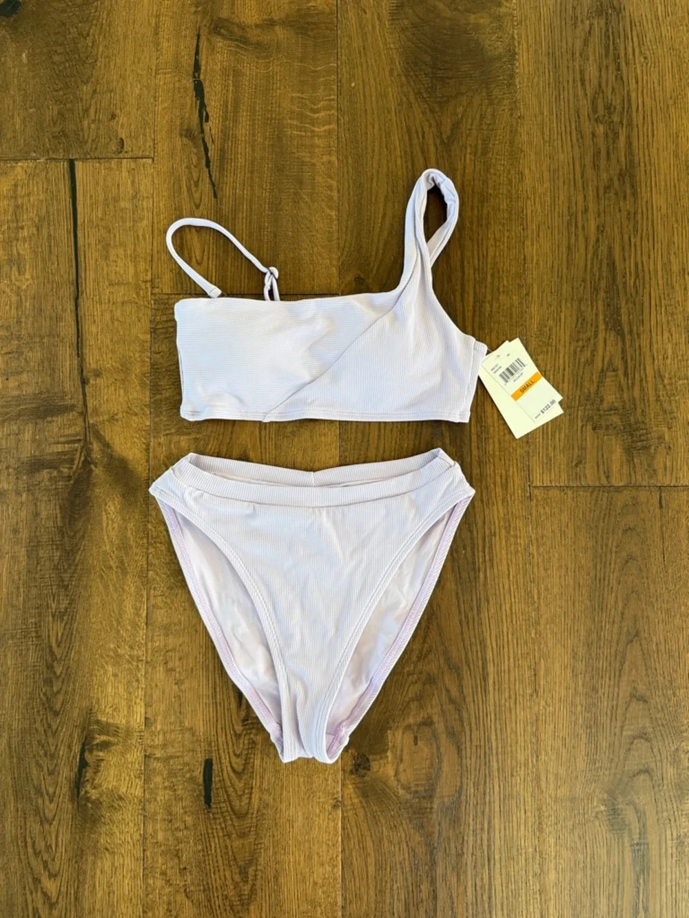 BECCA One-Shoulder Ribbed Bikini Set in Light Lavender - Picture 5 of 7